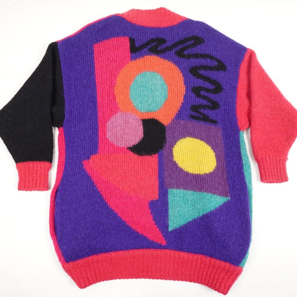 Art Deco Mohair Blend Knit Sweater Women's 12 Colorful Abstract Cardigan